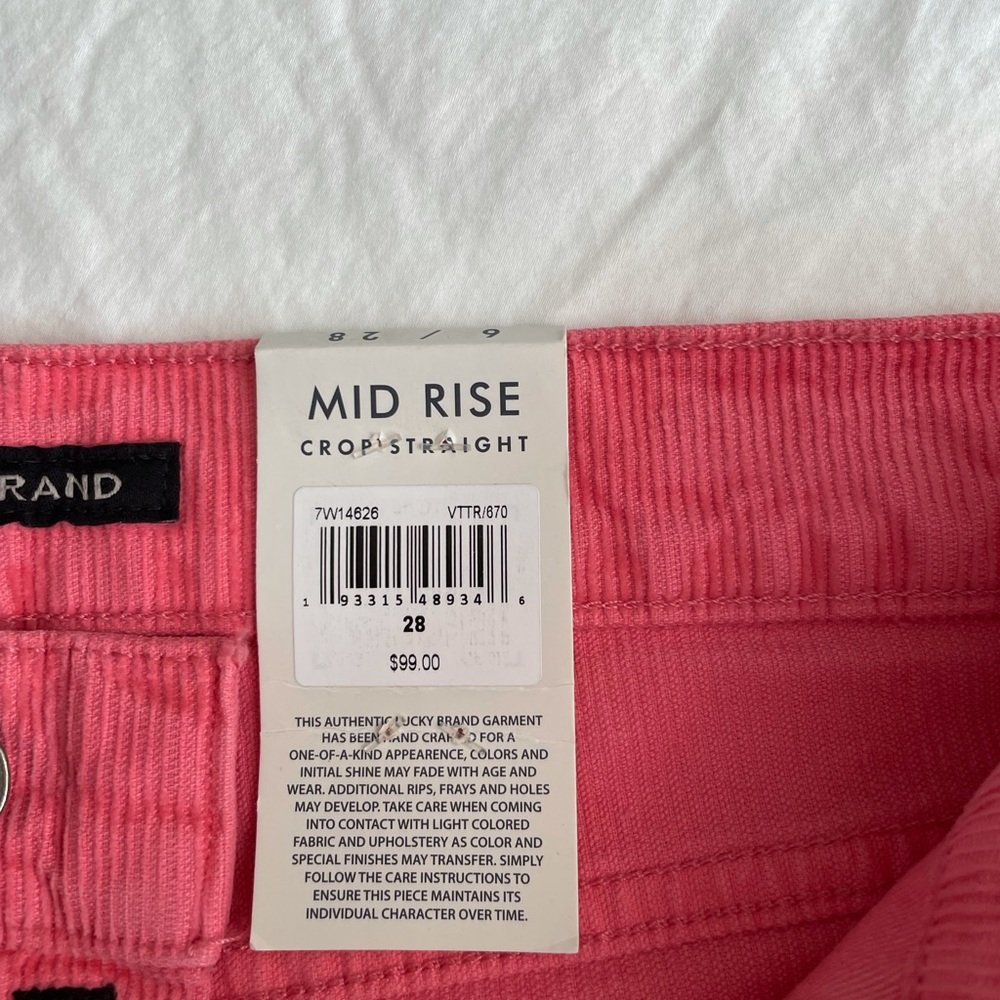 Lucky Brand Pink Corduroy Straight Fit High Rise Cropped Pants - Picture 9 of 11